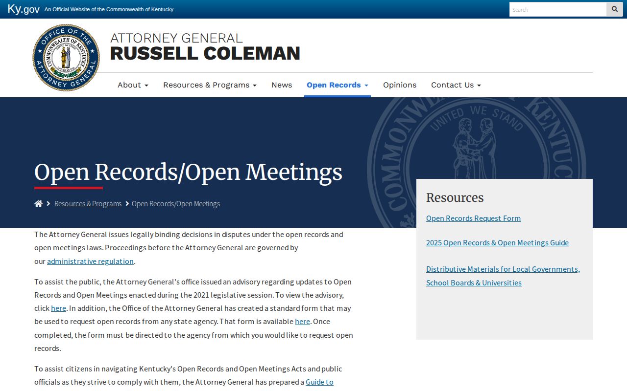 Kentucky Attorney General open-records guidance
